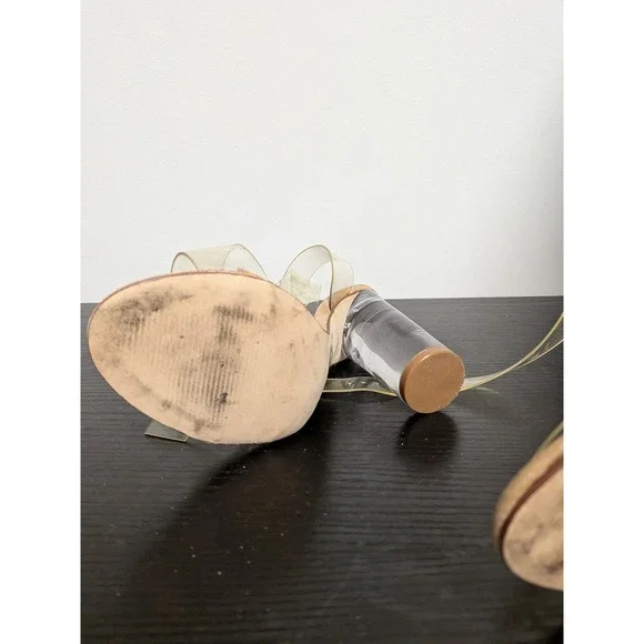 Steve Madden Camille Ankle Strap High Block Lucite Heeled Sandal Clear Sz 6 - Picture 10 of 13